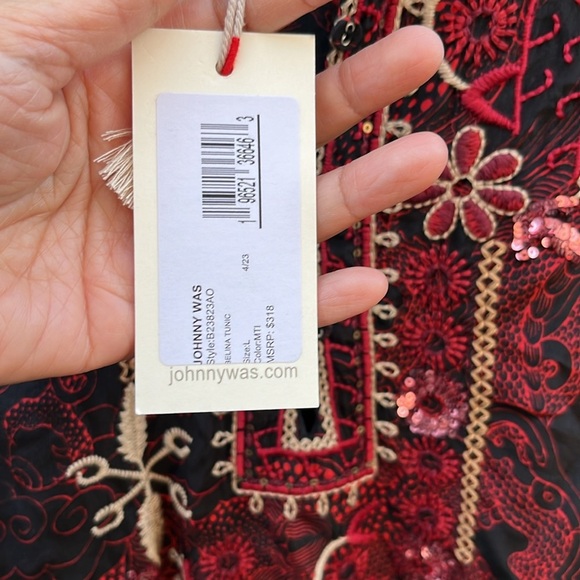 Johnny Was Belina Tunic Large Black Red Silk Embroidered Sequin Blouse Dragon - Picture 9 of 16